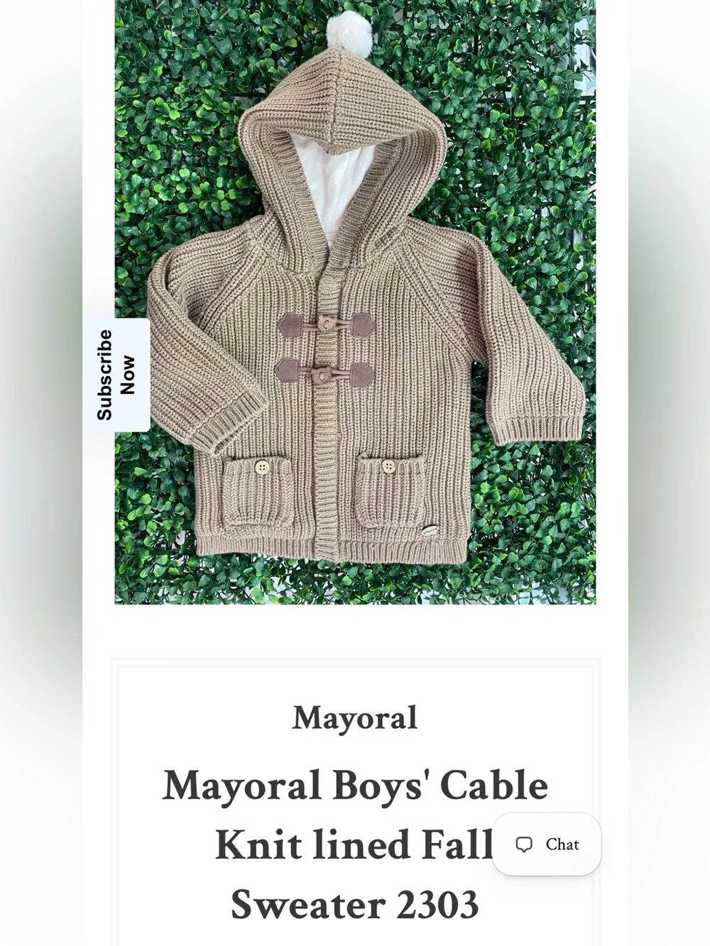 Mayoral Tan Hooded Cable Knit Sweater with Pom Pom